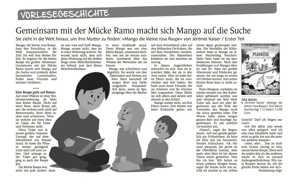 Kinderbuch Mango - Die kleine rosa Raupe im Schwarzwälder Bote 2017