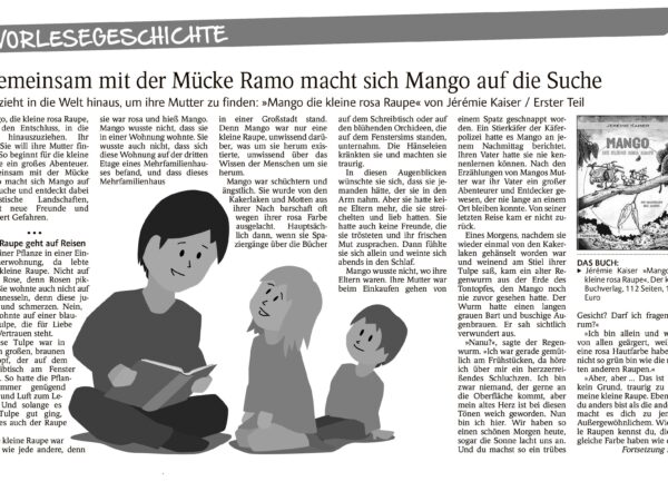 Kinderbuch Mango - Die kleine rosa Raupe im Schwarzwälder Bote 2017